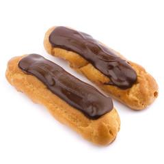 chocolate eclairs on white background