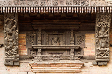 Hindu temple carved details in Nepal