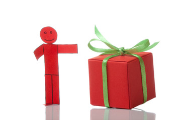 Red toy man and present box