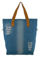 Blue jeans women bag at white background