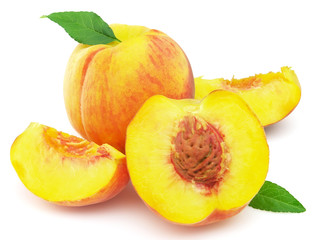Juicy peaches with leaves