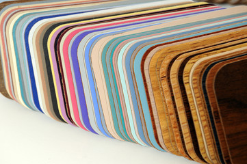 Swatch of plastic formica counter top samples