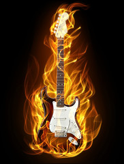 Electric guitar in fire and flames - 29161588