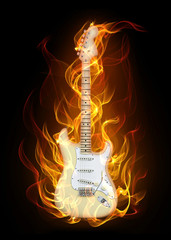 Electric guitar in fire and flames - 29161721