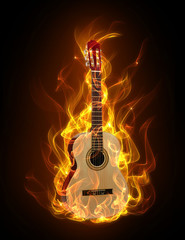 Acoustic guitar in fire and flames - 29161770