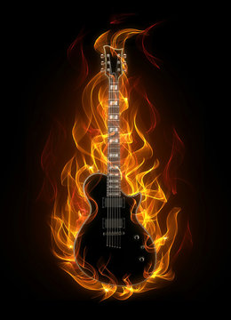 Electric guitar in fire and flames