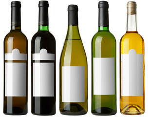 Set 5 bottles with white labels