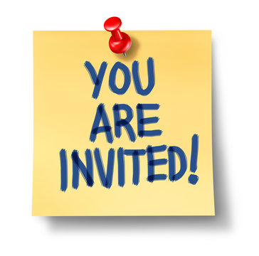 you are invited office note yellow paper red thumb tack