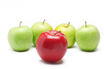 red and green apples, isolated