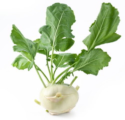Cabbage kohlrabi on a white background - obrazy, fototapety, plakaty