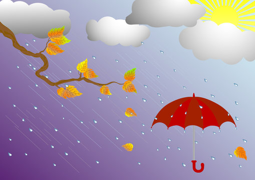 Umbrella in the rain. vector illustration.