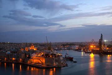 Grand Harbour in dusk. Malta