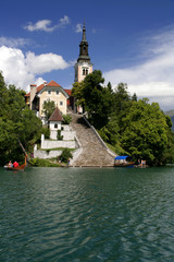 Bled lake with the church on island, Slovenia, Europe