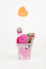 Lovely bucket with weave ball and love symbol notepad