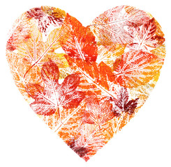 Heart from leaves, watercolor