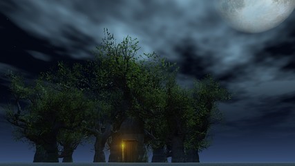 Vollmondnacht über dem Druidenwäldchen an Halloween