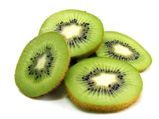 Sliced kiwi fruits on a white background