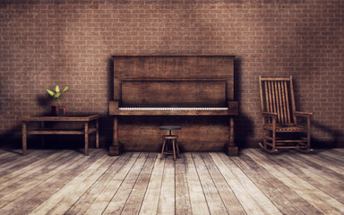 Old room interior with piano