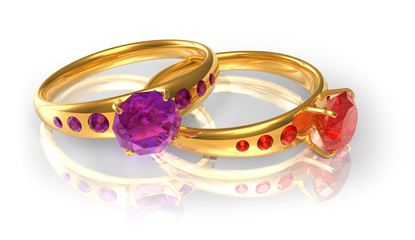 Golden wedding rings with jewels
