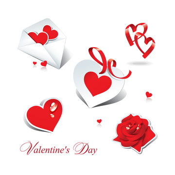 Set of icons and stickers for themes like love, Valentine's day.