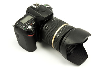 Fototapeta premium top view of digital photocamera on white background