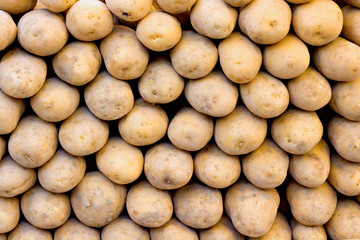 Organic potatoes on a market stall