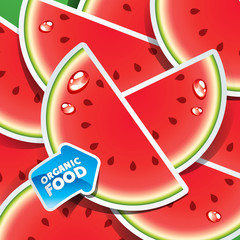 Background from watermelon slices with an arrow by organic food.