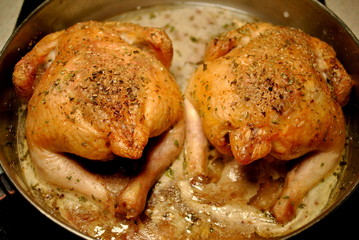 Twin Cornish Hens in a Baking Pan