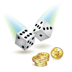 Two pairs of dices, red and white with jets