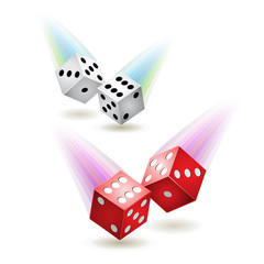 Two pairs of dices, red and white with jets