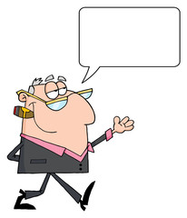Businessman Walking And Shows With Speech Bubble