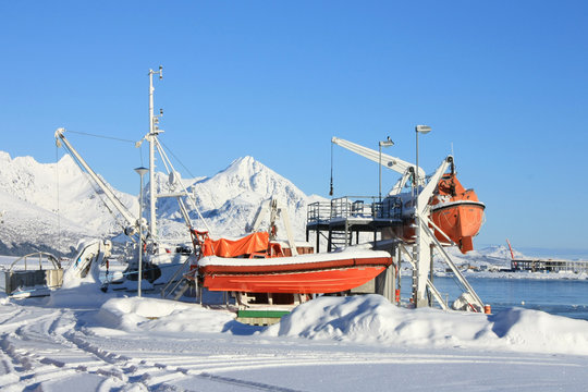 safety boats on the snow