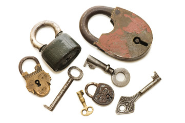 Set of old locks isolated on white background