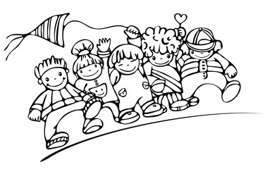 Silhouette of happy kids.