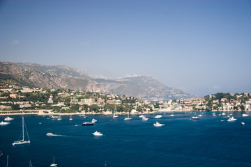 French Riviera lagoon with luxury yachts