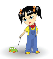 little gir with toy car