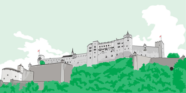 Painted image of Hohensalzburg Fortress in Salzburg © laraslk