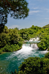Landscape of a waterfall in Krka national park in Croatia