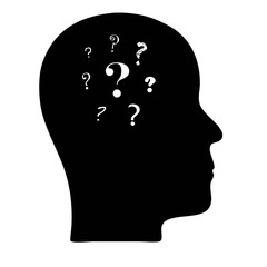 Head silhouette with questions marks