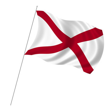 Flag of Alabama with pole flag waving over white background
