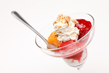 fruits sorbet with vanilla ice cream