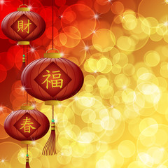Happy Chinese New Year Lanterns with Blurred Background