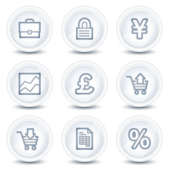 E-business web icons, white glossy circle buttons