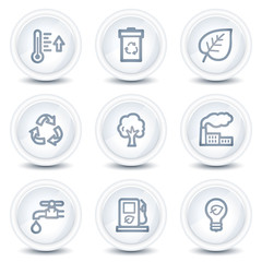 Ecology web icons set 1, white glossy circle buttons