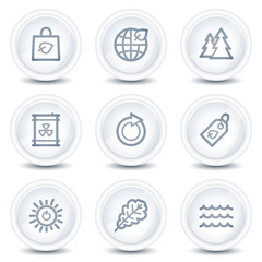Ecology web icons set 3, white glossy circle buttons