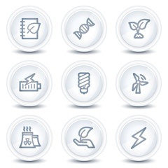 Ecology web icons set 5, white glossy circle buttons