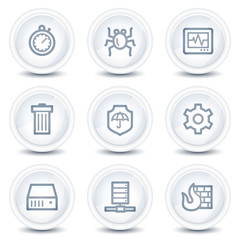 Internet security web icons, white glossy circle buttons