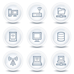 Network web icons, white glossy circle buttons