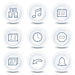 Organizer web icons, white glossy circle buttons
