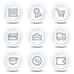 Shopping web icons set 2, white glossy circle buttons